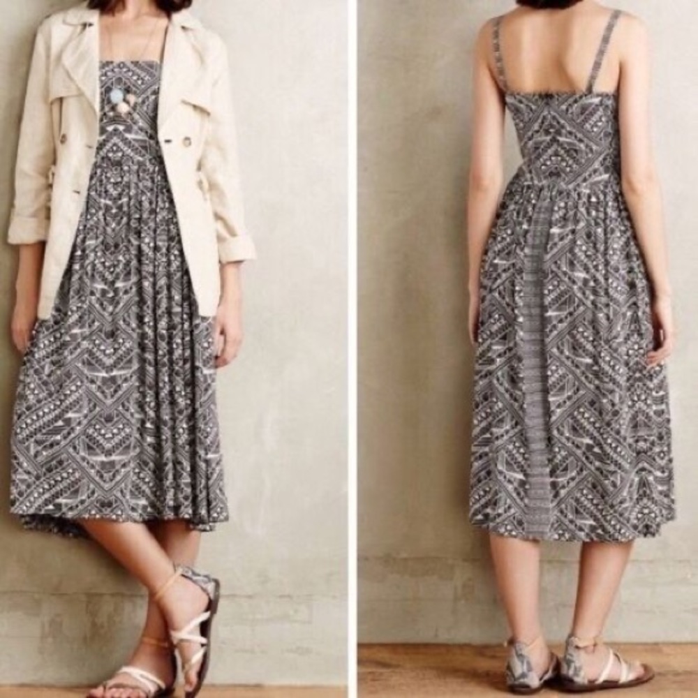 Anthropologie Corey Lynn Calter Brown and White Print Dress XS